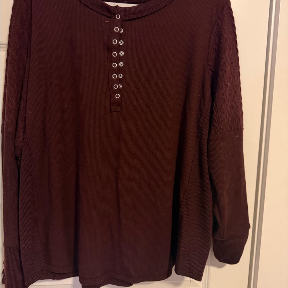 Maurices Deep Red Ribbed Henley Top